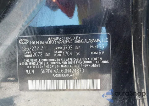 2013 Hyundai Elantra Gls/Limited из США, поврежденный, VIN 5NPDH4AE6DH424870